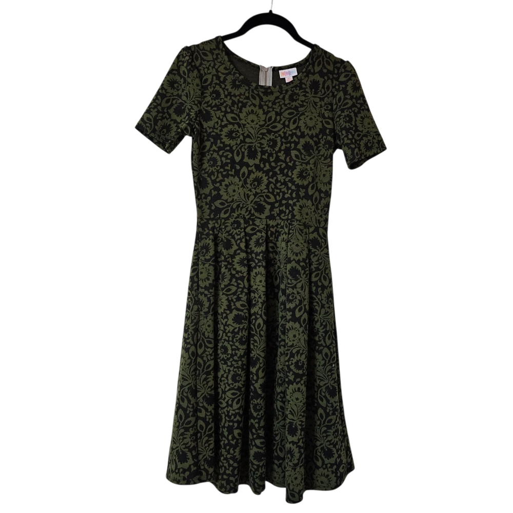 LuLaRoe Amelia Dress Army Green Paisley Floral Dress XS